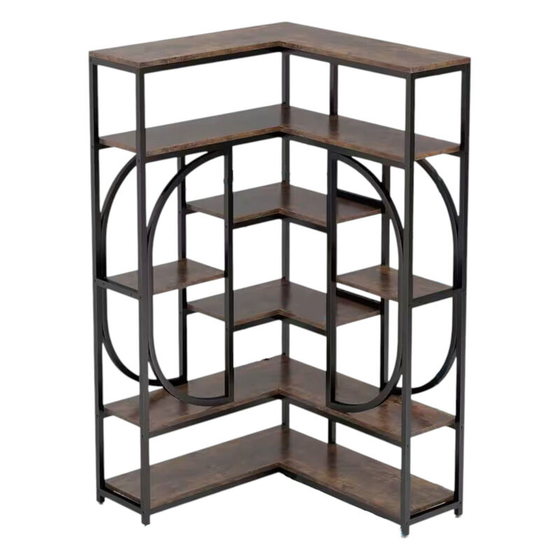 Modern Industrial Corner Bookcase with Metal Frame and Wood Shelves