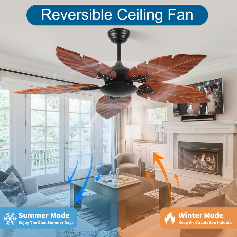 ELEMENT ACE 52 Inch Tropical Palm Leaf No-Light Ceiling Fan, Reversible Indoor/Outdoor Fan for Patio, Living Room, Porch, Energy Efficient Quiet Operation image number 4
