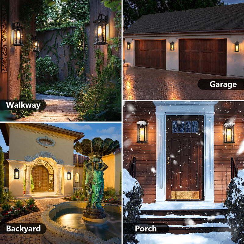 15.25 in. 1-Light Black Outdoor Wall Lantern with Clear Water Glass Shade image number 7