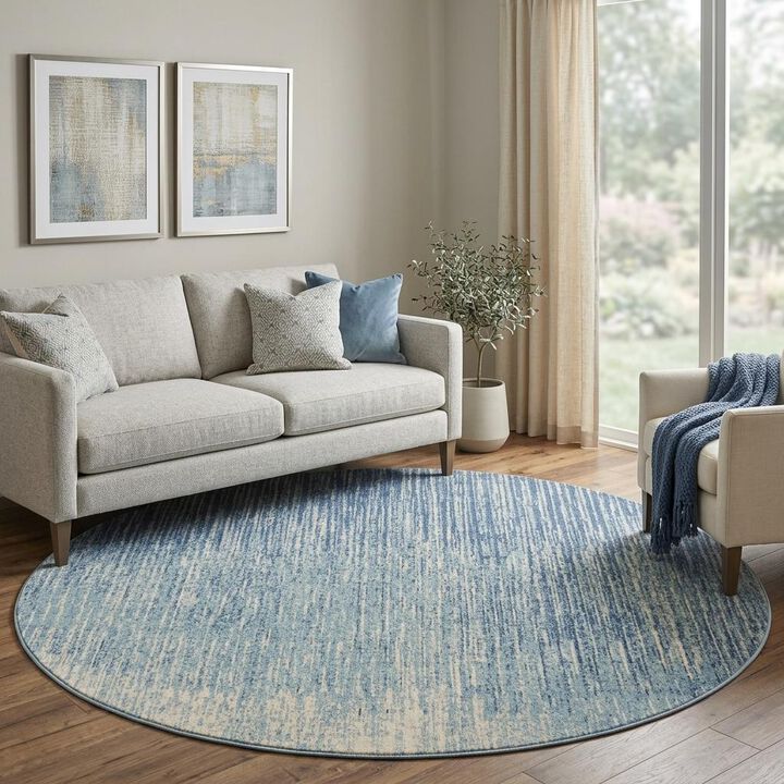 HomeRoots 8' Blue And Ivory Abstract Round Rug
