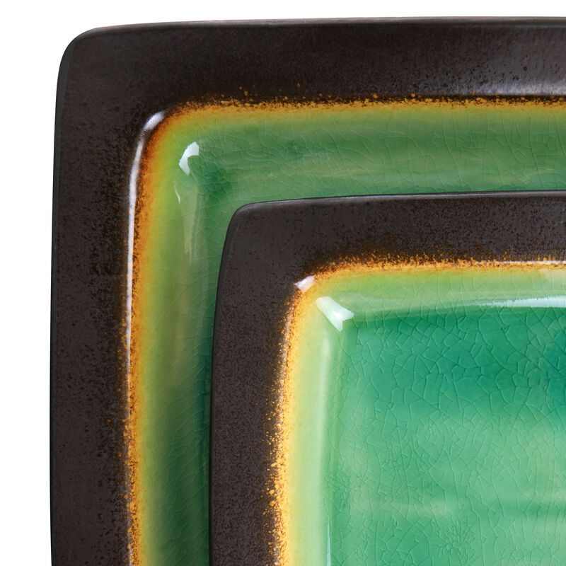 Gibson Elite Ocean Paradise 16 Piece Square Stoneware Dinnerware Set in Jade