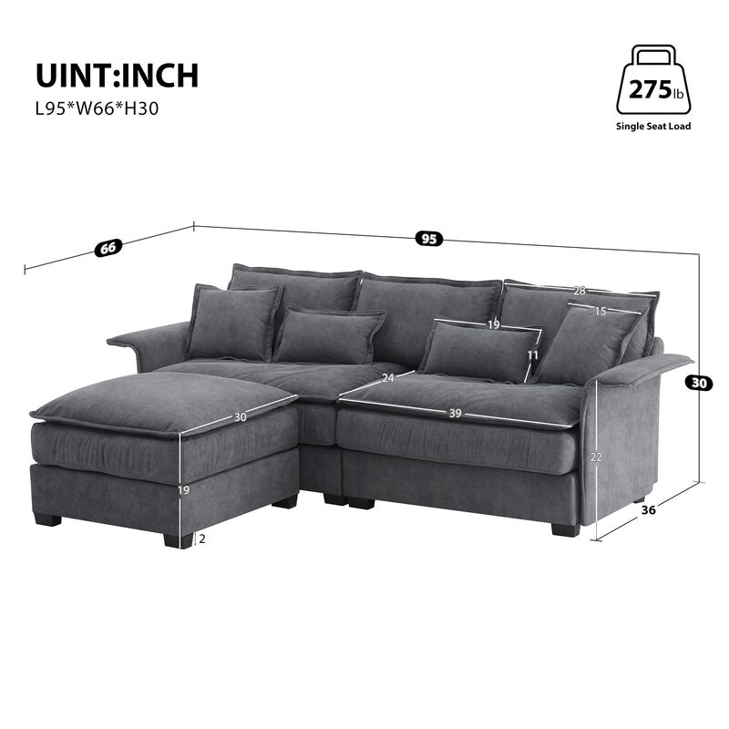 MONDAWE Oversized Luxury Sectional Sofa with Bentwood Armrests,4 seat Upholstered Indoor Furniture with Double Cushions,L Shape Couch with Ottoman