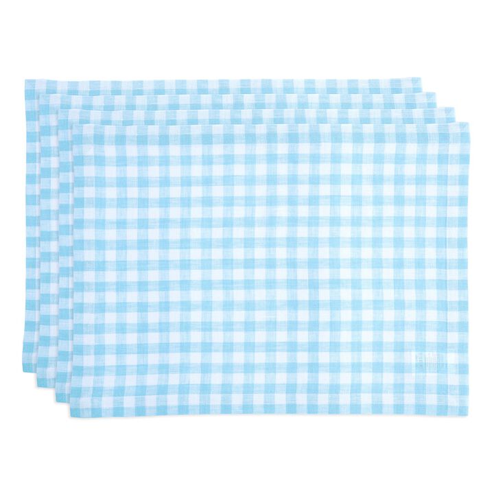 Solino Home 100% Pure Linen Placemats 14 x 19 Inch Set of 4 - Gingham Check