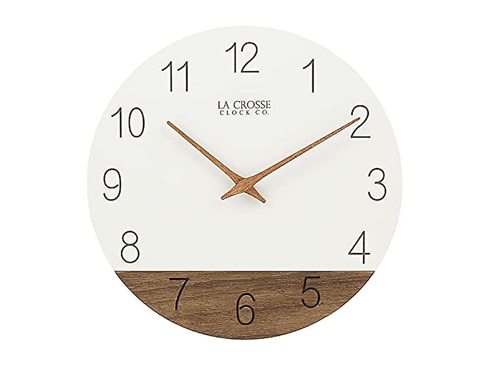 La Crosse Clock 404 3630B 12 Inch Ivory Sierra Wood Quartz Analog Wall