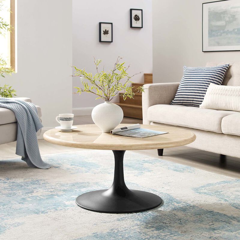 Lippa 36&rdquo; Round Faux Travertine Coffee Table image number 6