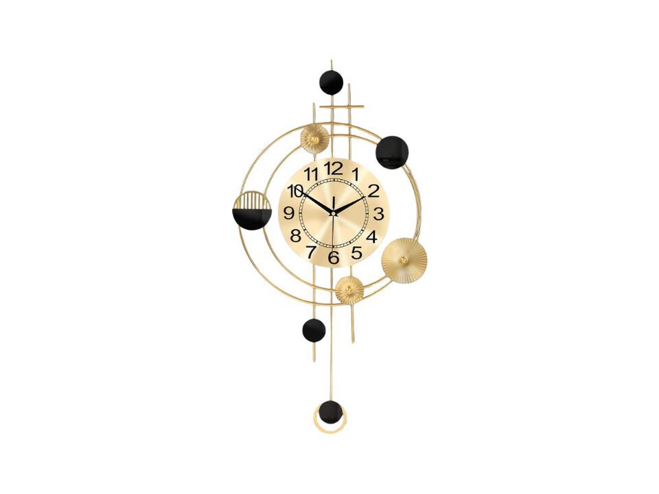15.4" x 28" Golden Pendulum Wall Clock - Silent Quartz Battery Operated for Living Room & Kitchen Decor