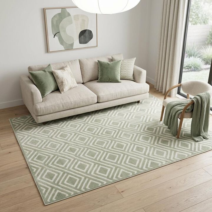 HomeRoots 7' X 9' Green Geometric Area Rug