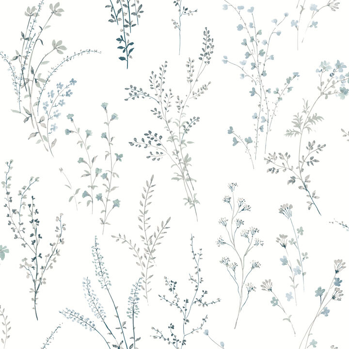 Wildflower Sprigs Blue & Green Wallpaper