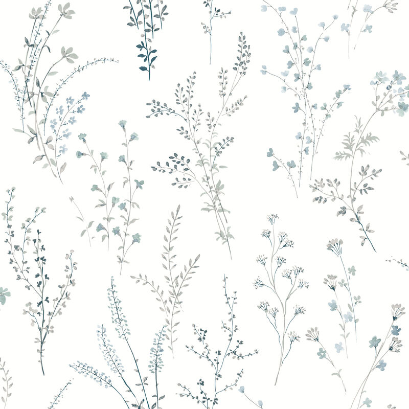 Wildflower Sprigs Blue & Green Wallpaper image number 0