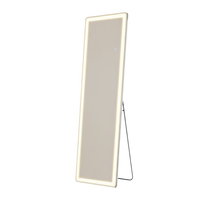 HomeRoots 60" Clear Lighted Freestanding and Wall Mount Frameless Full Length Mirror