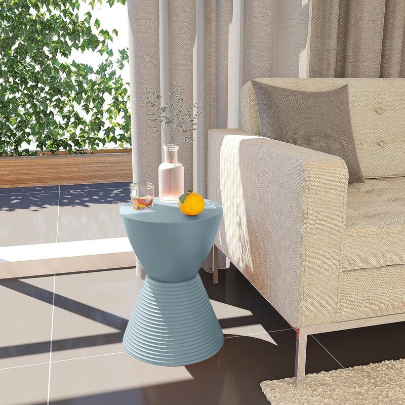 LeisureMod Modern ABS Shell Ribbed Hourglass Accent Drum Side Table with Removable Lid for Storage Indoor and Outdoor Use