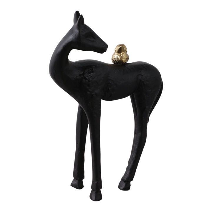 10x8" Bird Perched On Horses Back, Black/ Gold