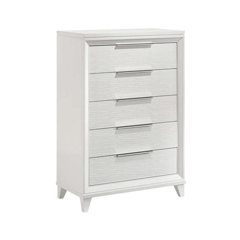 Ressy Tall Dresser Chest with 5 Drawers, Contemporary White Wood