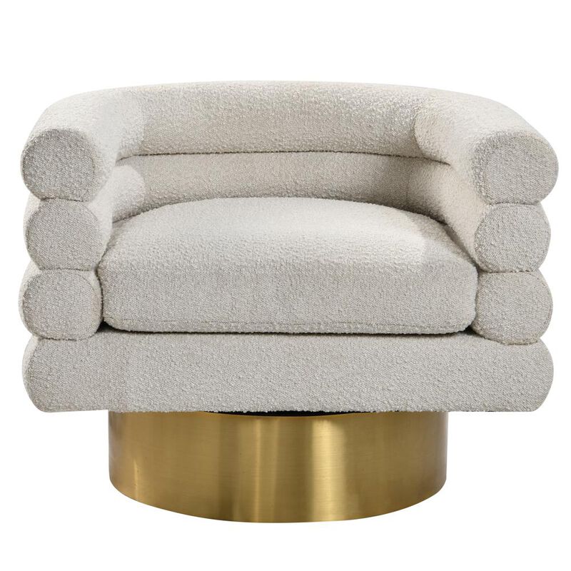 Best Master Furniture Sophos Cream Boucle Fabric with Gold Base Swivel Accent Chair