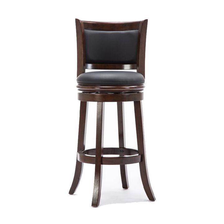 Round Wooden Swivel Barstool with Padded Seat and Back, Dark Brown-Benzara