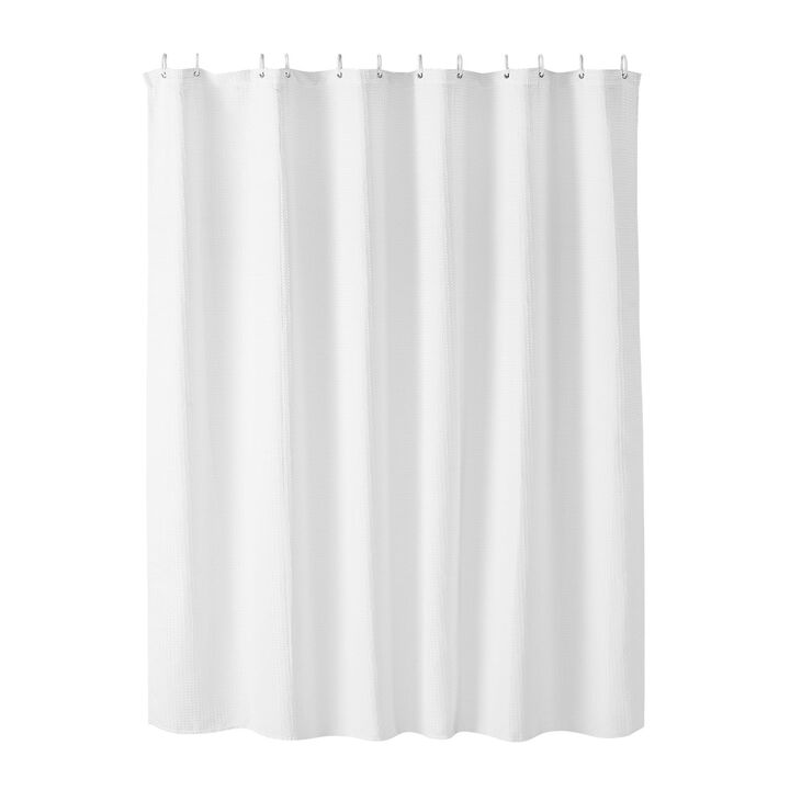 White Fabric Shower Curtain 240 GSM Waffle Design Washable with Hooks