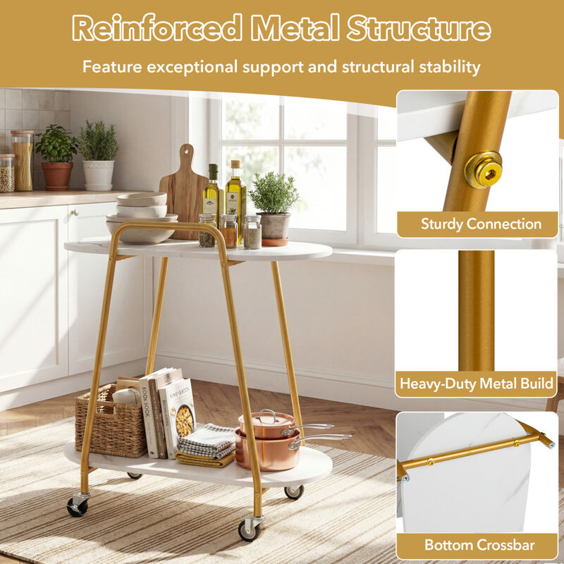 2-Tier Rolling End Table with Faux Marble Surfaces for Small Spaces image number 5