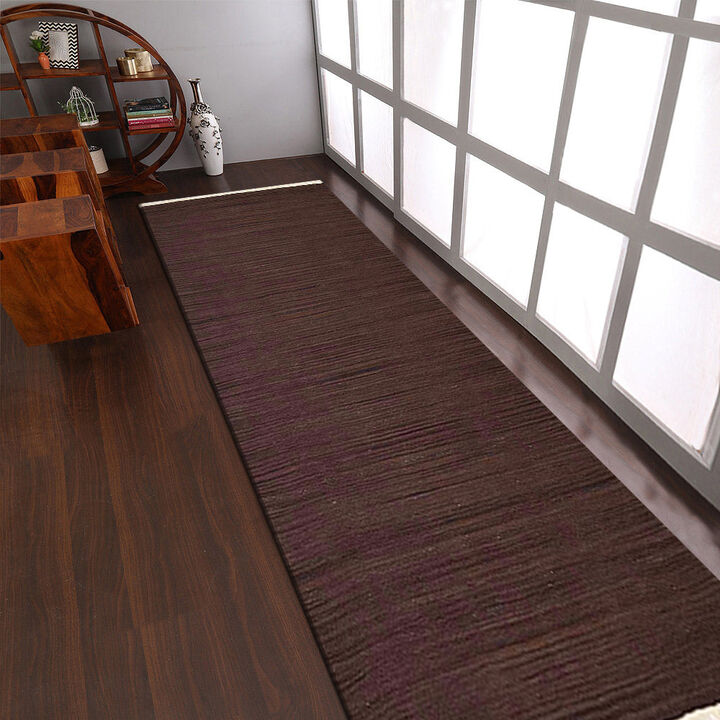 RUGSOTIC CARPETS HAND WOVEN FLAT WEAVE KILIM WOOL ECO-FRIENDLY AREA RUGS  - Runner Shape, Solid Plain Design, Low Pile  Handmade Rugs for Living Room, Bed Room (D00111)