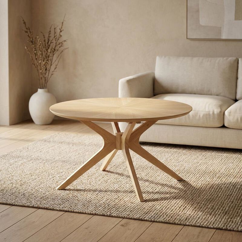 Round Wooden Coffee Table with Modern Design and Durable Build image number 5