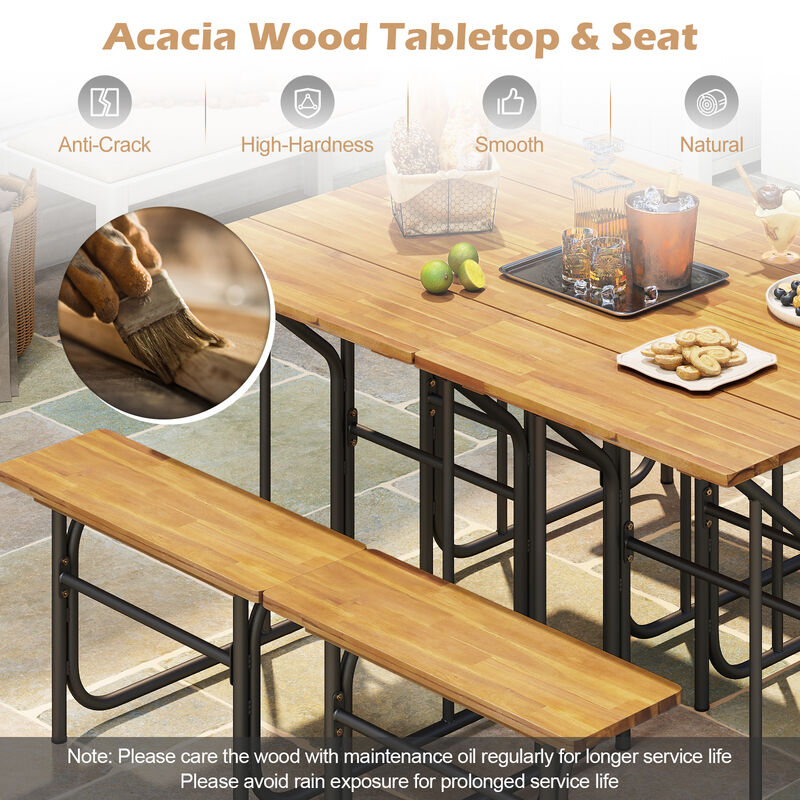 Outdoor Acacia Wood One-Side Picnic Table with Bench Seating image number 5