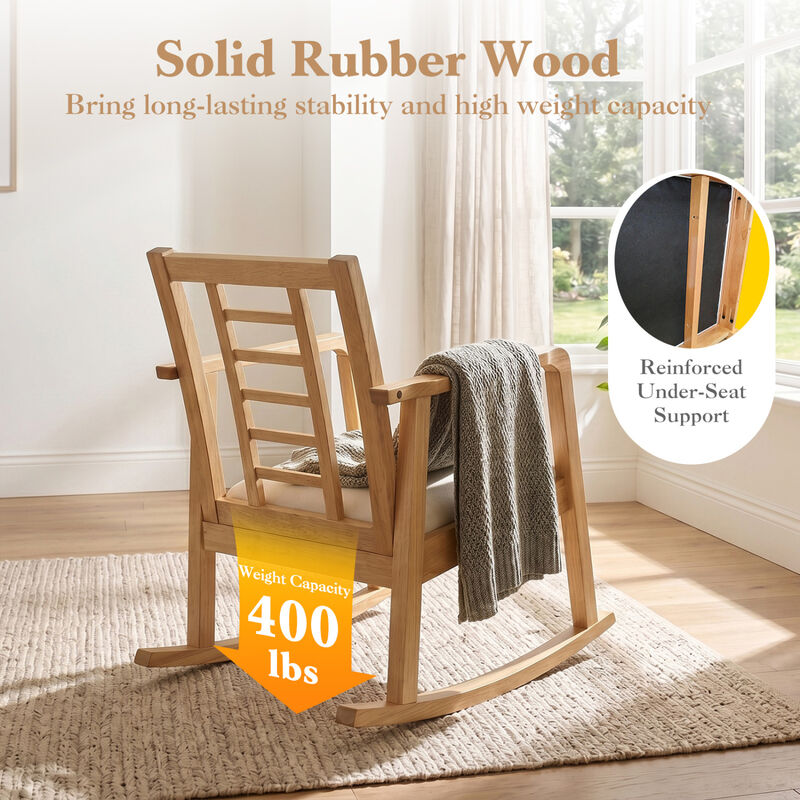 Wooden Rocking Chair Upholstered Seat Ladder Back Living Room Accent Seating image number 3