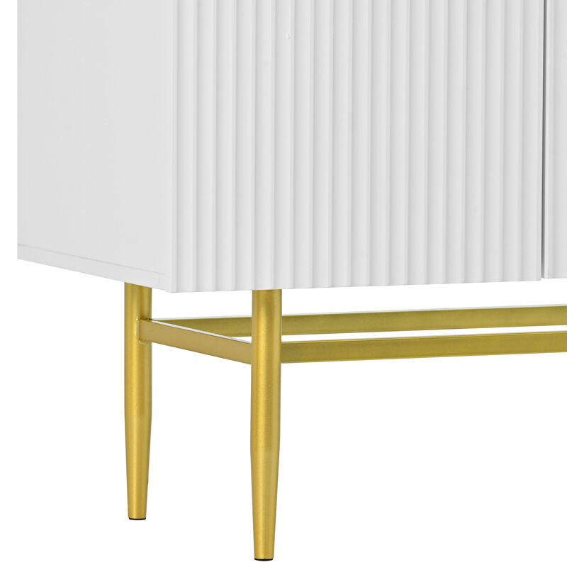Modern Elegant 4-door Sideboard Gold Metal Handle Buffet Cabinet for Dining Room, Living Room, Bedroom, Hallway (White)