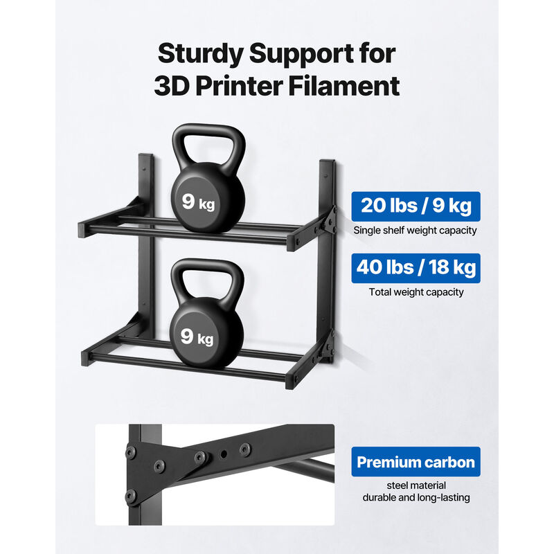 VEVOR Wall Mount Printer Filament Storage Rack 2-Tier Filament Spool Holder Rack image number 1