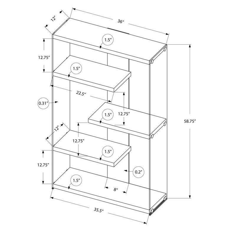 Bookshelf, Bookcase, Etagere, 5 Tier, 60H, Office, Bedroom