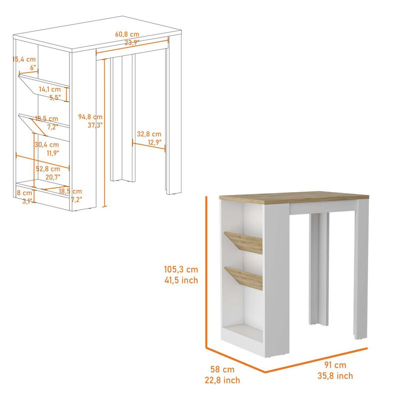 Streamdale Desoto Wine Storage Pedestal Kitchen Island White And Macadamia image number 7