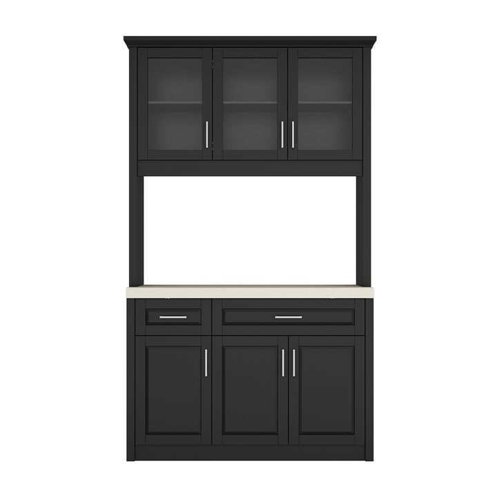 FUFU&GAGA Stone-Look Kitchen Cabinet with Soft-Close Hinges and Textured MDF Doors, American Style Pantry Storage Unit in Black & Marble Finish (47.6' W x 18.7'' D x 82.7'' H), Black