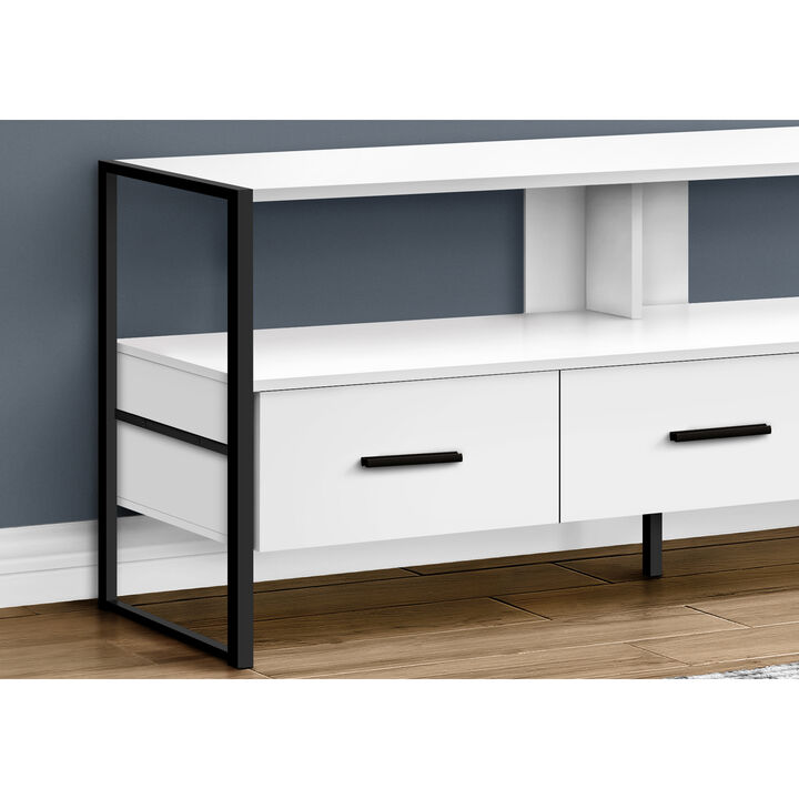 Monarch Specialties I 2615 Tv Stand, 48 Inch, Console, Media Entertainment Center, Storage Drawers, Living Room, Bedroom, Laminate, Metal, White, Black, Contemporary, Modern