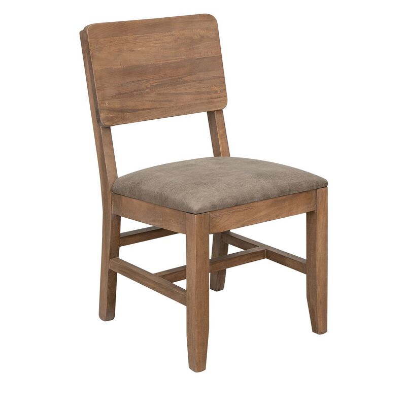 Umey 20 Inch Dining Side Chair Set of 2, Solid Wood, Brown, Faux Leather - Benzara