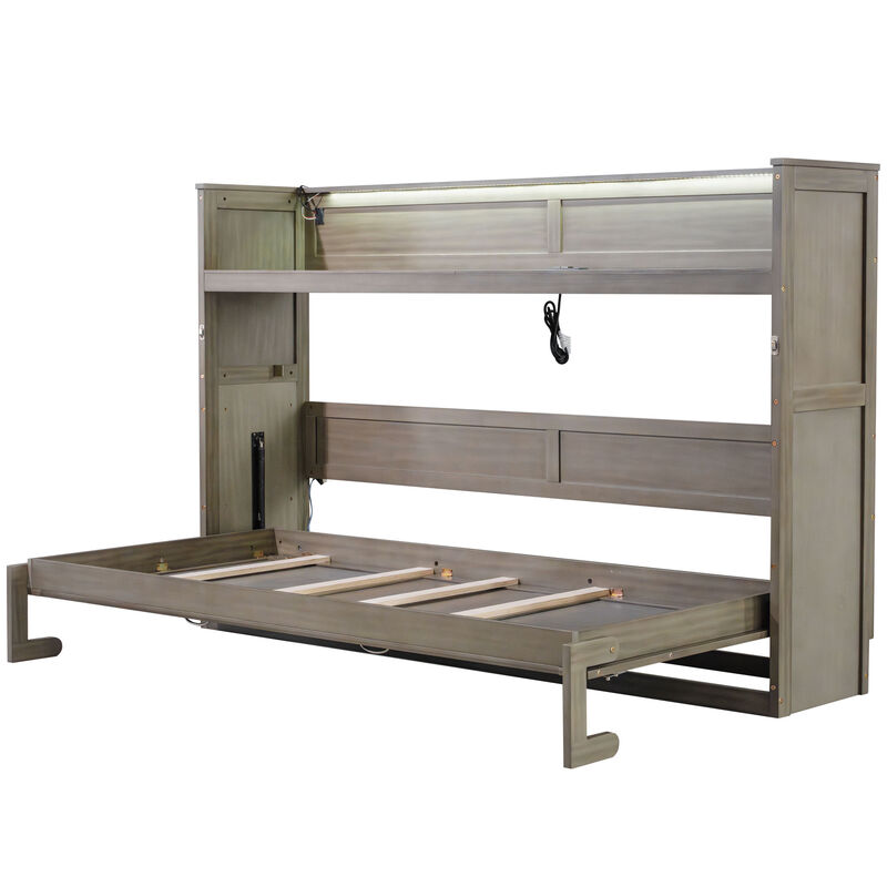 Merax Murphy Bed with Desk,LED Light and USB Charging Station