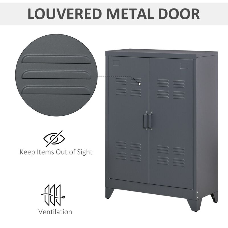 Gray Metal Organizer: Industrial 2-Tier Steel Cabinet for Home Office