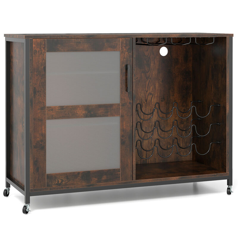Wine Storage Bar Cabinet with LED Light and Adjustable Shelves-Rustic Brown image number 0