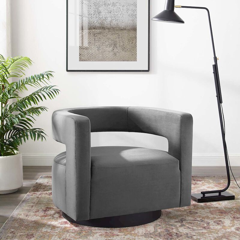 Spin Cutaway Performance Velvet Swivel Armchair image number 7