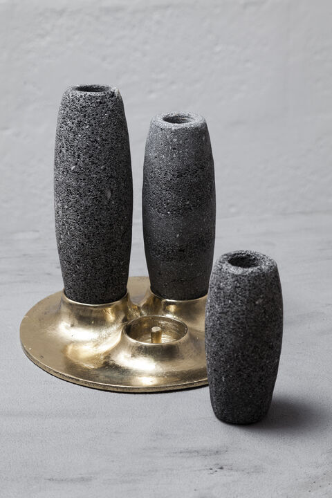 SALAR Candle Holder in Casted Bronze and Volcanic Stone by ANDEAN, In Stock