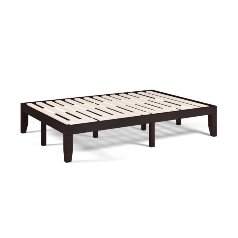 Hivvago Full Size Rubber Wood Platform Bed Frame with Wood Slat Support