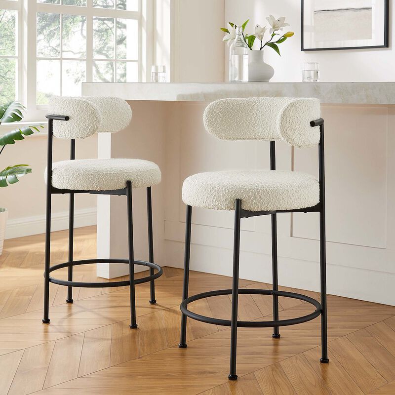 Modway EEI-6518-IVO-BLK Albie Boucle Fabric Counter Stools - Set of 2, Ivory Black image number 8