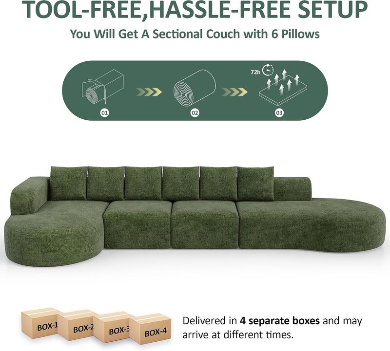 Vipbear 176" Oversized Modular Sectional Couch with Deep Seat, Chenille 6 Seater Living Room Sofa image number 8