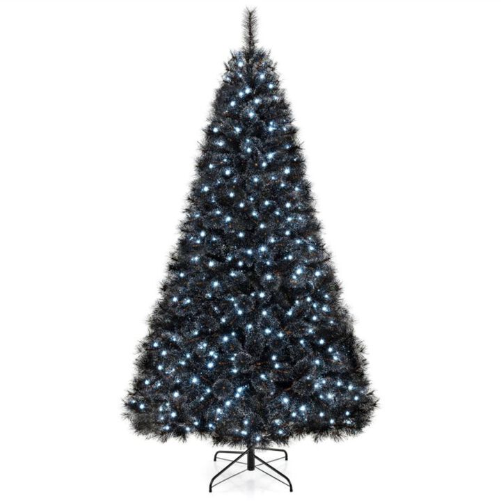 Hivvago Black Artificial Halloween Christmas Tree with PVC Branch Tips and Cool White LED Lights