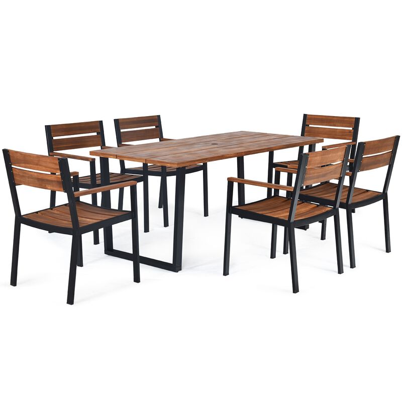 Patented 7 Pieces Patented Outdoor Patio Dining Table Set with Hole image number 0