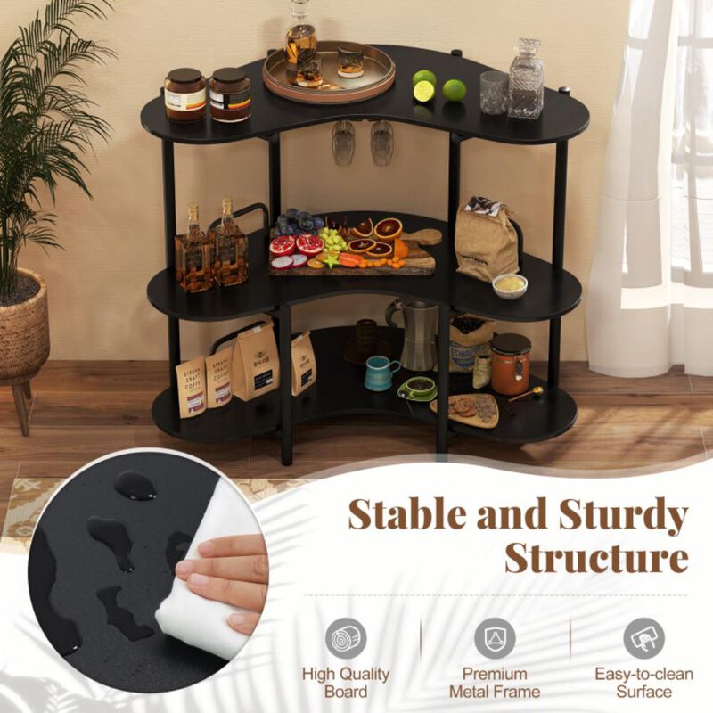 Hivvago 3-Tier Liquor Bar Table with Stemware Racks and Storage Shelves