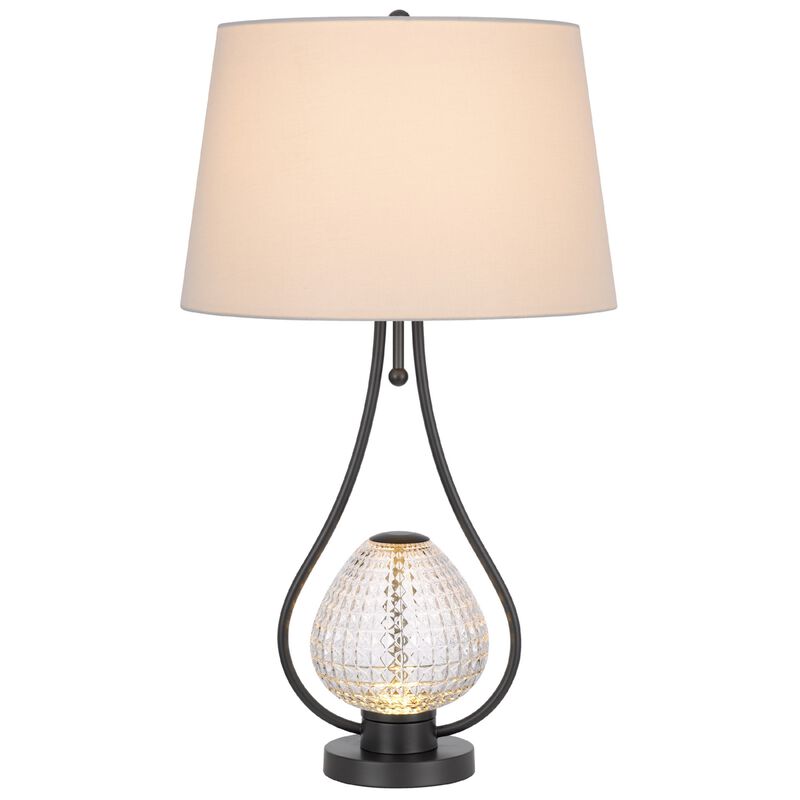 Table Lamp with Nightlight, Teardrop Diamond Design Glass Body, Gray Metal image number 2