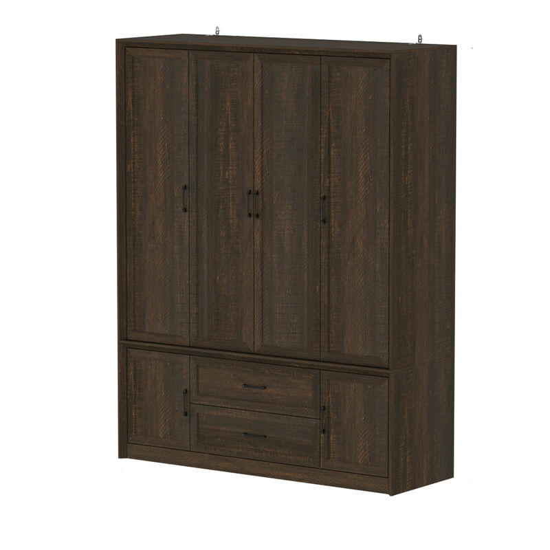FUFU&GAGA 6-Door 2-Drawer Wardrobe with Black Metal Handles, Dark Brown Wood Grain Finish (62"W x 20.9"D x 79.7"H), Dark Brown