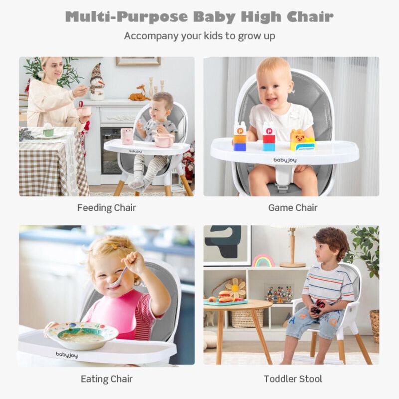 Hivvago 4-in-1 Convertible Baby High Chair Infant Feeding Chair with Adjustable Tray