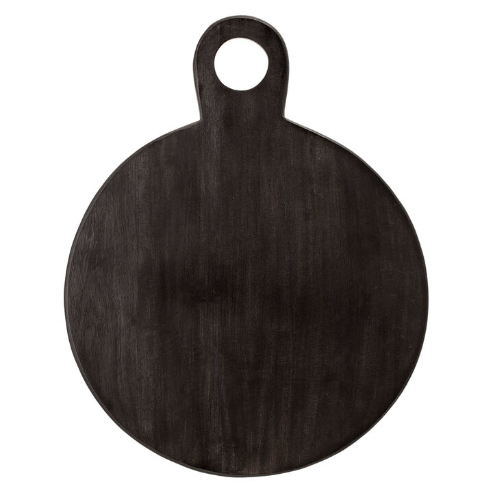 Round Mango Wood Cheese and Cutting Board with Circle Handle, Black