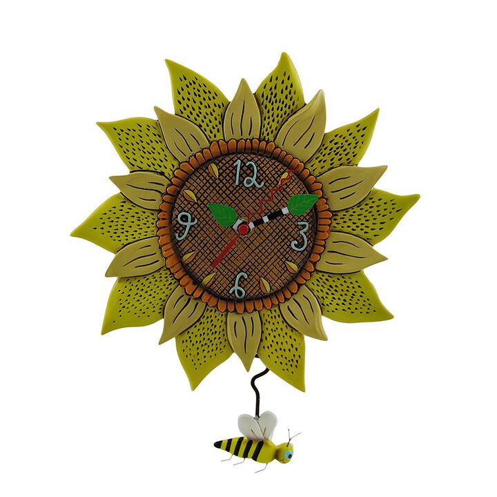 Allen Designs Bee Sunny Sunflower Wall Clock With Bee Pendulum