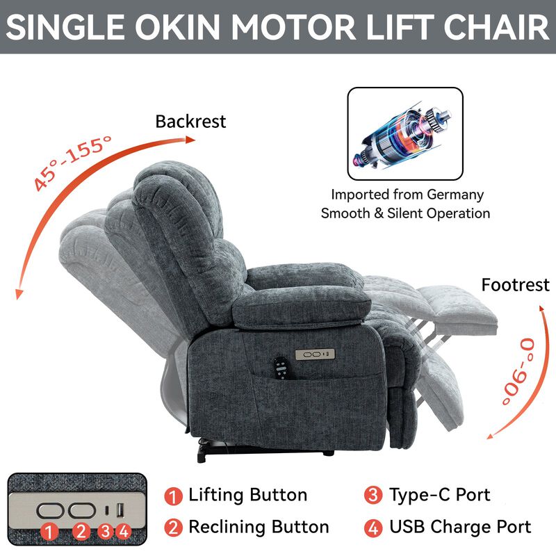 Mondawe 23" Seat Width and High Back Large Size Chenille Power Lift Recliner Chair with 8-Point Vibration Massage and Lumbar Heating