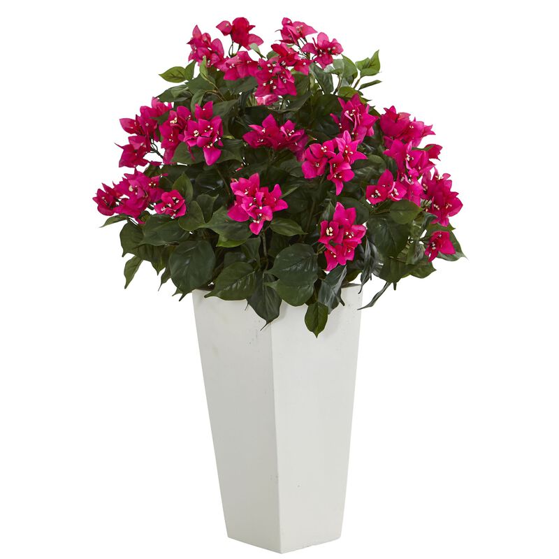 Hivvago Bougainvillea Artificial Plant in White Tower Planter